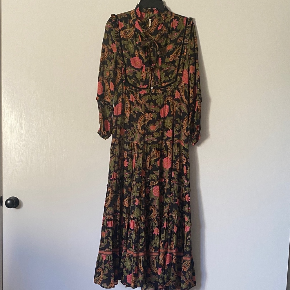 ❌SOLD❌ SPELL Floral Black and Pink Maxi Dress